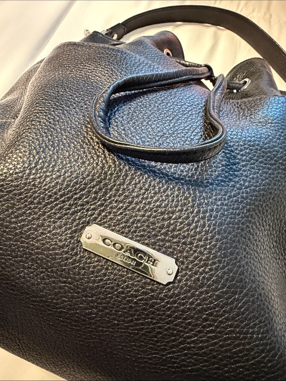 Coach Black Pebbled Leather Drawstring Bag